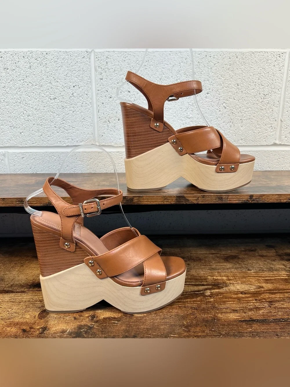 Gianni Bini Sandals High Wedge Platform Brown Leather Women's 8.5
